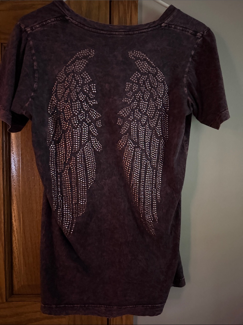 Sinful Women's Plum V-Neck Tee with Pink Graphic